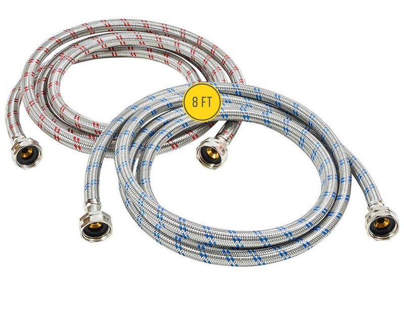 Hippohose Washing Machine Hoses (8FT) - OCT Connect for Easy & Secure Tightening - Universal Fit to All Wash Machines - (2 Pack) Braided Stainless Steel - Burst Proof Washer Water Supply Line - Image 1